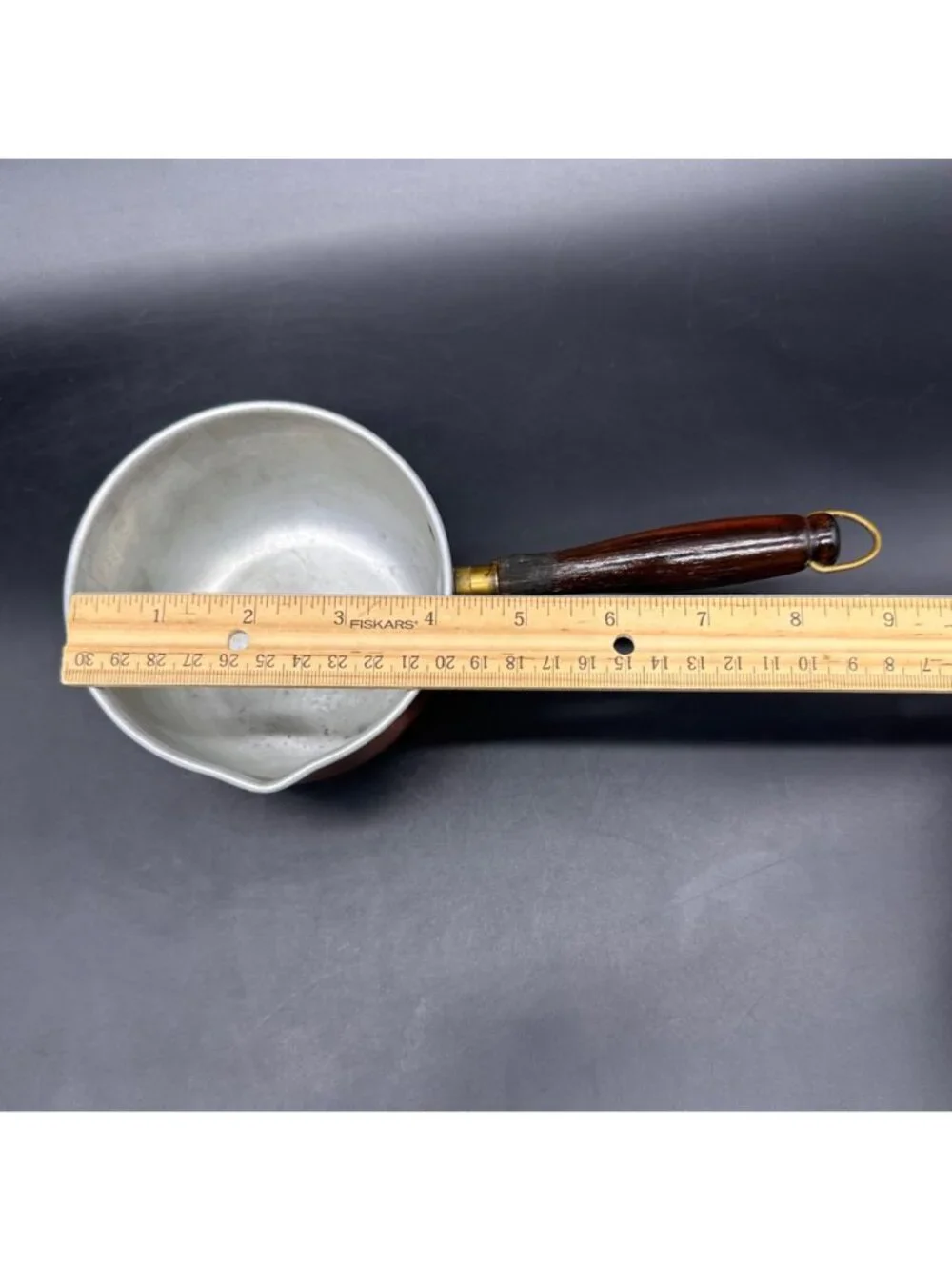 Vintage Copper Saucepan Wooden Handle Rustic Cookware Pot Dipper Pour Spout